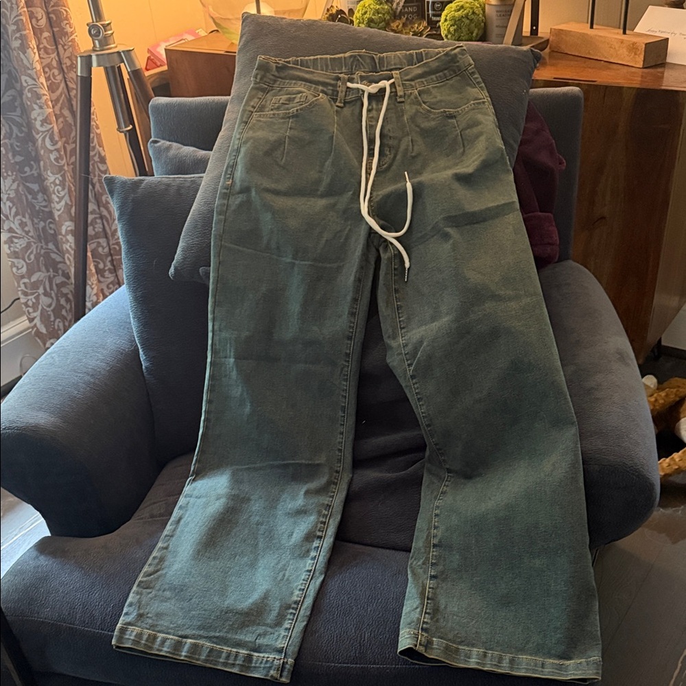 Women's Drawstring Cotton Blend Pants - Blue.  Size 8.